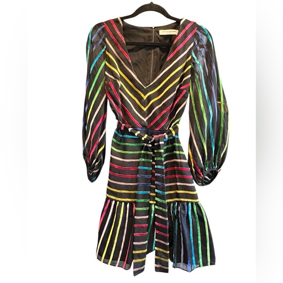 Amanda Uprichard Black Multicolor Striped Dress - Picture 2 of 12
